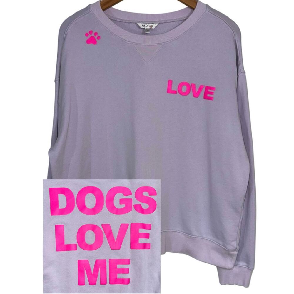 Wildfox 'Dogs Love Me' Purple Pink Pullover Sweatshirt Size L